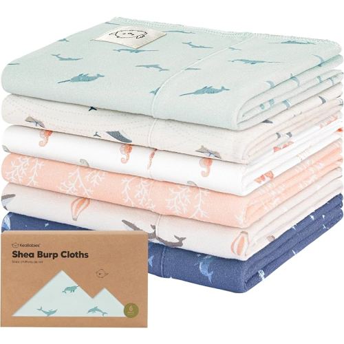Organic Burp Cloths Baby Boy, Girl - 6-Pack Large Cotton Burping Cloths for Babies, Spit Up Rags, Super Absorbent, Ultra Soft Newborn Rag, Gender Neutral, Machine Washable, Durable (Marine Muse)