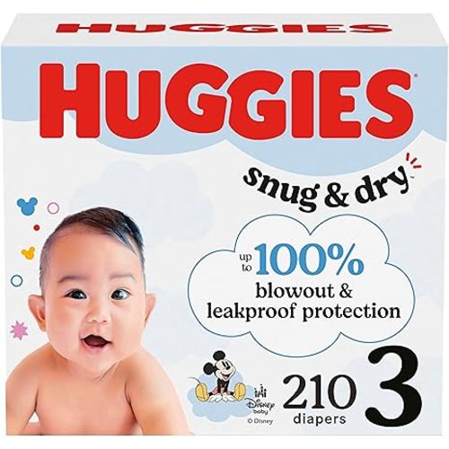 Huggies Size 3 Diapers, Snug & Dry Baby Diapers, Size 3 (16-28 lbs), 210 Count (6 Packs of 35), Packaging May Vary