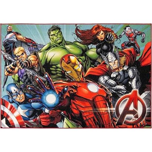 Gertmenian Marvel Avengers Indoor Area Rug - 4x6 Medium, Non-Slip, Ideal for Children in Classroom, Nursery or Play Area – Superheroes Unite, Multi, 19415