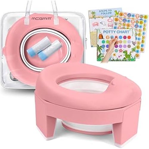 MCGMITT Portable Potty Seat for Kids Travel - Foldable Training Toilet Chair for Toddler Girls with Storage Bags for Outdoor and Indoor Easy to Clean(Pink)