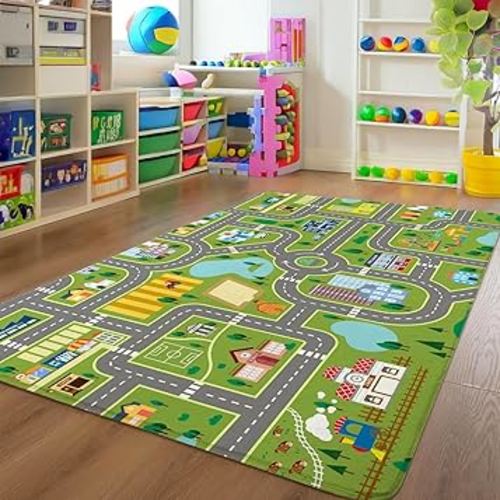 Kids Carpet Playmat Rug 5 x 7 FT Cars Kids Rug Traffic Road Kids Play Car Mat for Kids Bedroom Playroom Living Room Nursery Room Decor