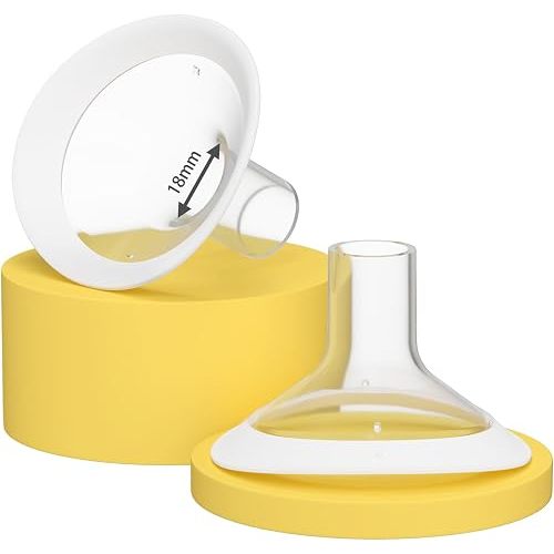 2 Pack 18mm Oval Flanges with Soft Flexible Rim and 105° Wide Angle, Breast Pump Shields Flanges for Medela Pump in Style, Symphony, Freestyle, Sonata, Maxflow and Lansinoh Signature Pro Breast Pumps
