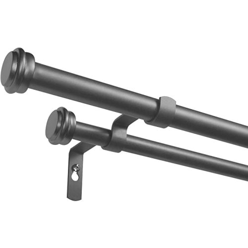 EXCLUSIVE HOME Topper Double Curtain Rod and Finial Set, Gunmetal, 36"-72"