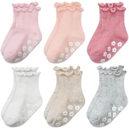 Mother's Choice Organic Cotton Blend Baby Socks 6 Pairs – Non-Slip Grip Socks for Infants & Toddlers, Soft Breathable