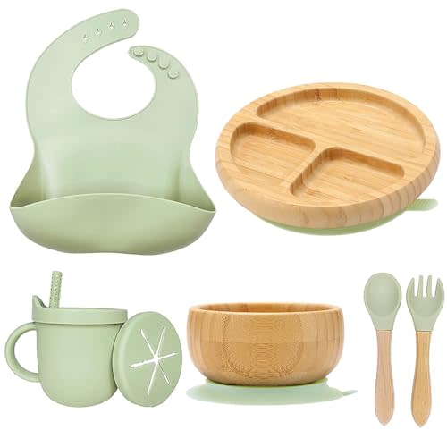 womorista Bamboo Suction Plates for Babies and Bamboo Plates For Kids Baby Feeding and Weaning (Green)