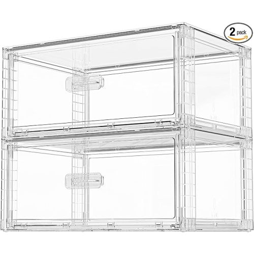 Vtopmart 2 Pack Large Clear Stackable Storage Drawers for Closet, 23QT | Easily Assemble Plastic Closet Storage Bins, Dust-Proof UnderBed Organizer for Clothing Underwear T-shirt Organization