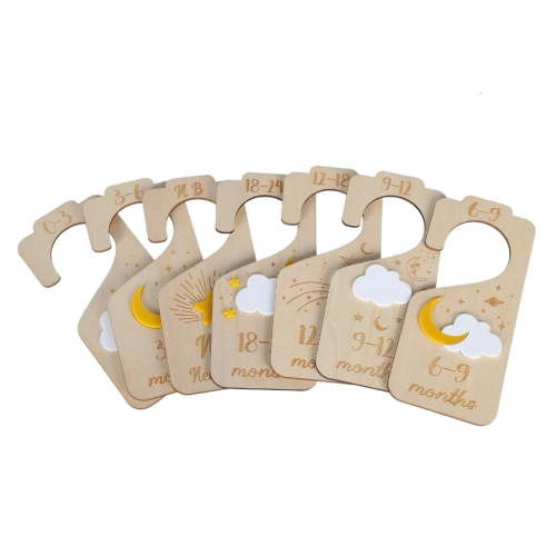 Set of 7 Infant Closet Size Markers Newborns to Toddler Clothing Separators Wood Dividers for Clothes Organization