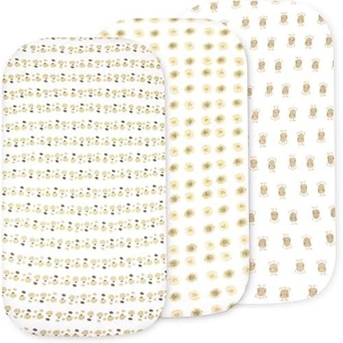 Bassinet Sheets for Baby Girl & Boy – 3-Pack Soft Fitted Bassinet Sheets, Organic Cotton, Breathable & Cozy, Fits 32x16x4 Inch Rectangle, Oval & Hourglass Mattresses, Lion Head