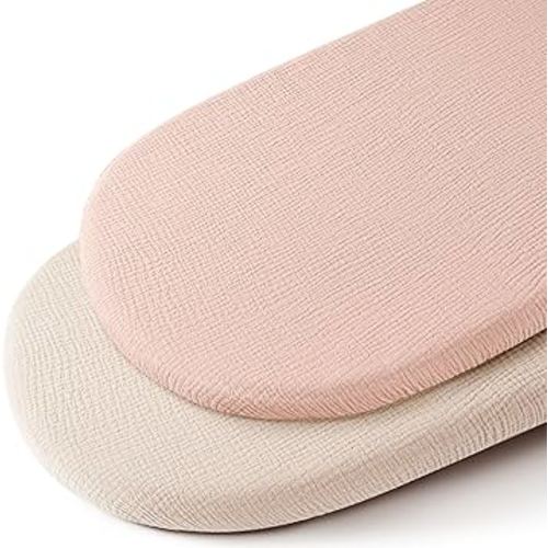 Konssy 2 Pack Muslin Fitted Bassinet Sheets (Pink, Summer Wheat)