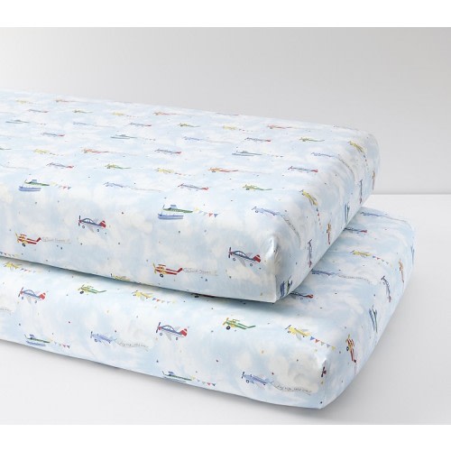 Airplanes Organic Cotton Percale Crib Fitted Sheet