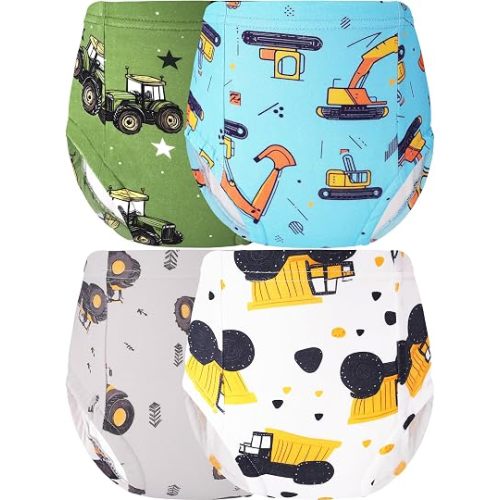 Boys Training Underwear Pants 4-Pack Toilet Potty Underpants Cotton Absorbent Padded Reusable Leak Resistant Feel Wet For Toddler Baby 4t 5t Excavator Tractor