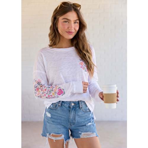 Oversized Cotton Doodle Long Sleeve Nursing T-Shirt