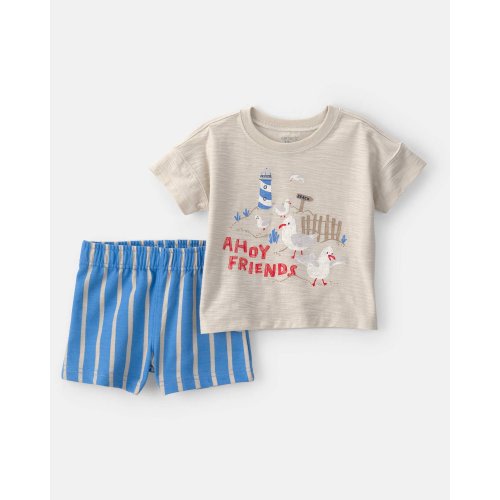 Baby Boy 2-Piece Seagull Top & Short Set - Brown/Blue | Carter's