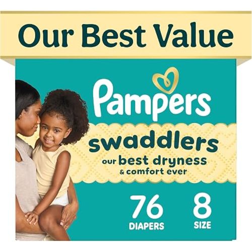 Pampers Swaddlers Diapers, Size S2 (10-22 lbs), 84 Count, Absorbent, Keeps Baby Dry and Comfortable, Pediatrician Recommended Skin Safe Disposable Baby Diaper