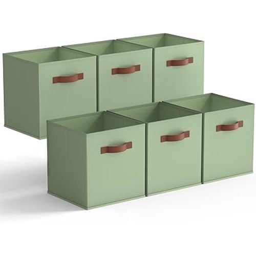 GRANNY SAYS 13 Inch Storage Cubes Organizer, Decorative Cube Storage Bins, Fabric Storage Bins with PU Handles, Collapsible Cubes Bins, Storage Cubes for Shelves, Closet, Sage Green, 6-Pack