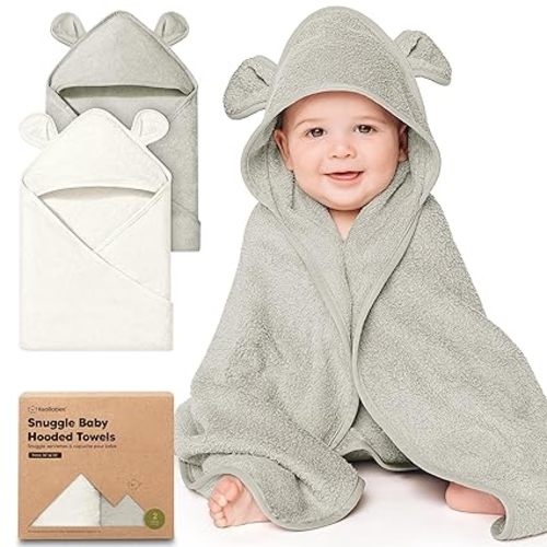 KeaBabies 2-Pack Hooded Baby Towels for Newborn - 30x30 Soft & Absorbent Viscose from Bamboo Baby Bath Towels with Hood for Infant, Toddler,Kids,Boys Girls,Newborn Bath Essentials (Graphite, Petite)