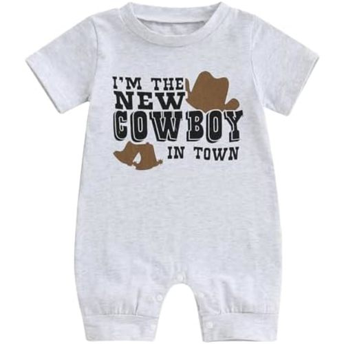 YINGISFITM Western Baby Boy Clothes Cow Boy Short Sleeve Jumpsuit Cute Cowboy Romper Newborn Onesie My First Rodeo Outfit