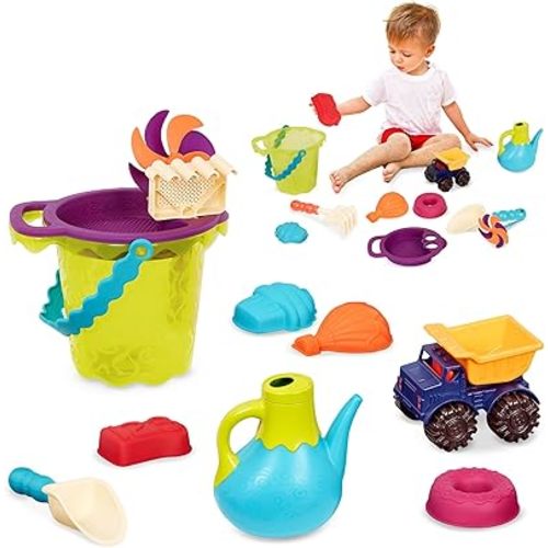 B. toys – Beach Summer Bag Water Playset with Mesh Panel & 11 Funky Sand Toys for Toddlers – Perfect Beach Tote for Kids – Fun Outdoor Water Play 18+ Months