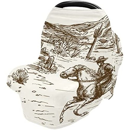 xigua Soft Baby Car Seat Covers Canopy for Infants Strollers Canopies for Newborns Babies Nursing Apron Cover for Breastfeeding, Western Desert Cowboy