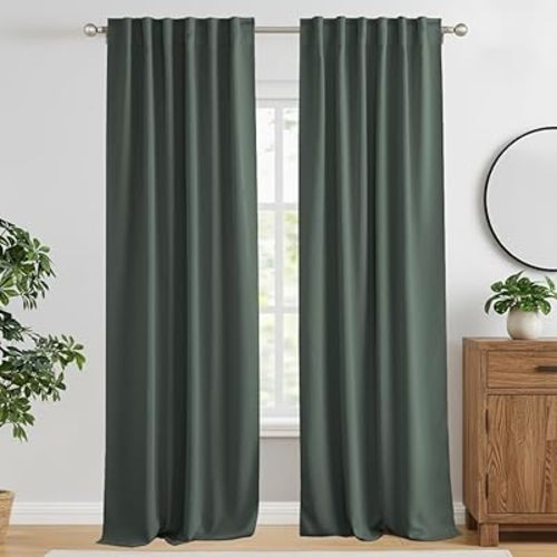 RYB HOME Blackout Curtains for Living Room, Privacy Thermal Insulating Window Treatment Drapes for Bedroom Dining Home Office Basement, W 42 x L 84 inches, Dark Green, 2 Panels