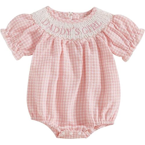FIOMVA Toddler Baby Girl Clothes Summer Smocked Bubble Romper Embroidery Onesie Short Sleeve Bodysuit Cute Outfits