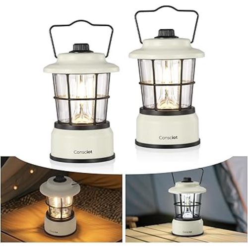 Consciot CL1 Mini Dual Light Sources LED Lantern, Retro Style Battery Powered Lamp, Dimmable Warm White and Daylight Modes, Up to 200H Run Time, Portable Atmosphere Lights for Indoor & Outdoor Use
