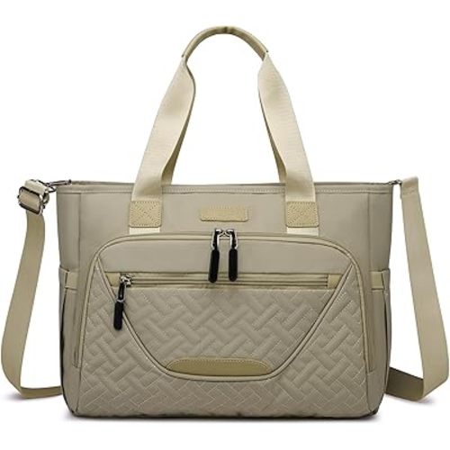 Diaper Bag Tote for Women, Travel Diaper Bag with Insulated Pocket for Toddler & Newborn. Baby Bags with 15.6 Inch Laptop Compartment (Khaki)