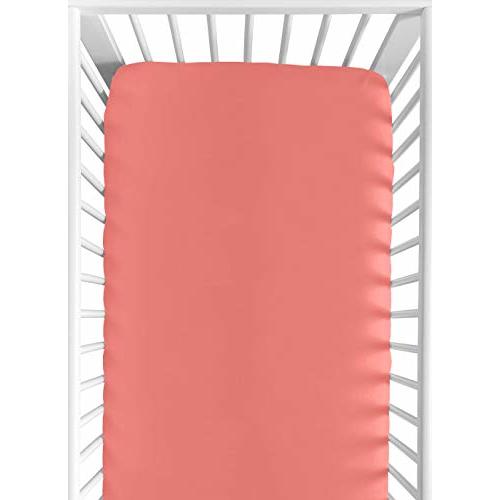 Sweet Jojo Designs Fitted Baby Crib Sheets (Coral) for Girls, Infant Nursery, Toddler Room - Standard Size (Solid Color for Minimalist, Shabby Chic, Bright, Classic, Modern, Mod Diamond Collection)