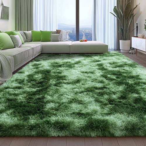 ZENELESS Large Fluffy Area Rugs for Living Room,8x10 Shag Rectangular Carpets for Bedroom, Tie-Dye Dark Green