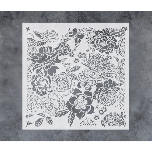 GSS Designs Peonies Wall Stencil 16x16Inch Large Floral Stencils for Wall Furniture Peony Allover Floral Pattern Stencils for Home Decor