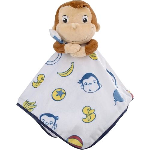 NoJo Welcome to The Universe Baby Curious George White, Blue, Red, Yellow and Brown Plush Security Baby Blanket