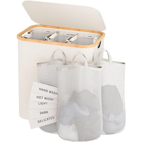 Laundry Basket with Lid, 145L Laundry Hamper 3 Section, Divided Clothes Hamper for Laundry Basket Organizer for Bedroom,Laundry Room,Dirty Clothing Hamper Extra Large