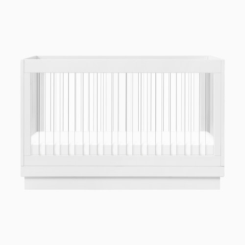 babyletto Harlow Acrylic 3-in-1 Convertible Crib with Toddler Bed Conversion Kit - White With White Base And Acrylic Slats