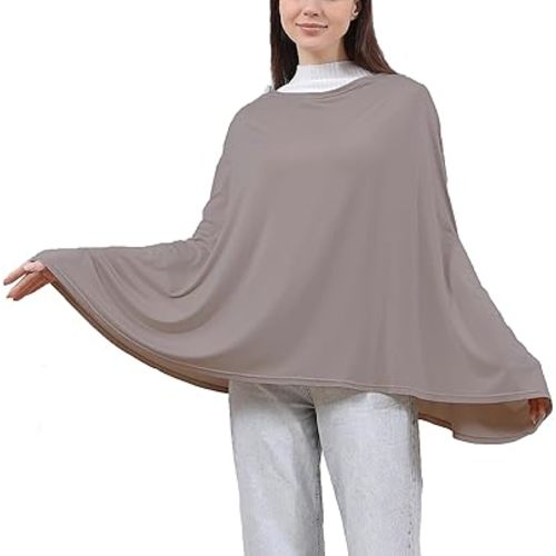 Nursing Cover for Breastfeeding, Cotton Blend Soft & Breathable Breastfeeding Cover up, 360°Full Coverage Nursing Poncho, Baby Car Seat Cover for Nursing (Warm taupe)