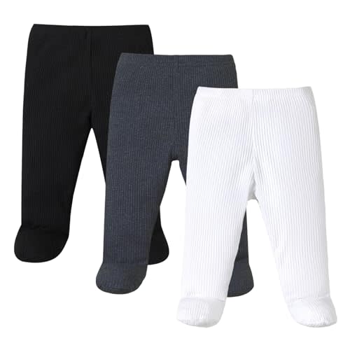 SOBOWO Newborn Baby Boy Girl 3 Pack Solid Ribbed Pull On Footie Pants Bottoms Trouser Crawling Pants 0-9 Months