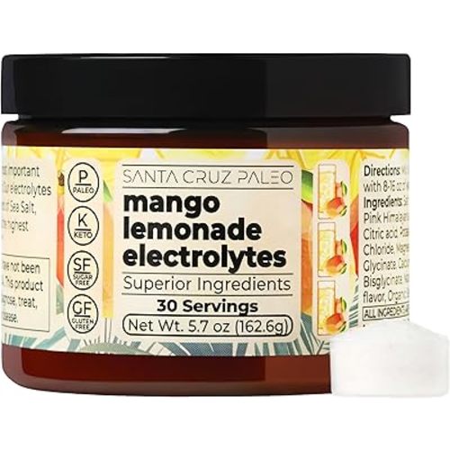 Santa Cruz Paleo | Electrolyte Powder - Mango Lemonade | Sugar Free Hydration Drink Mix with Himalayan Pink Salt & Sea Salt, Magnesium, Potassium, Stevia, 30 Servings