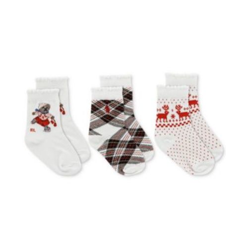 Baby Holiday Skater Bear Crew Socks, 3 Pack