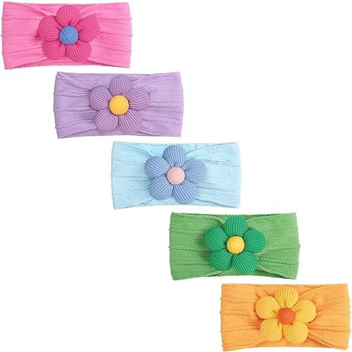CÉLLOT 5 Pcs Baby Flower Headbands Baby Girls Nylon Headbands Soft Hairbands Hair Accessories for Newborn Infant Toddler Kids(Spring Summer Vibe)