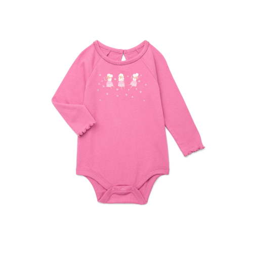 Garanimals Baby Girl Graphic Print Bodysuit with Long Sleeves, Sizes 0-24 Months