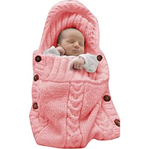 XMWEALTHY Newborn Baby Wrap Swaddle Blanket Knit Sleeping Bag Sleep Sack Stroller Wrap for Baby(Light Pink) (0-6 Month)