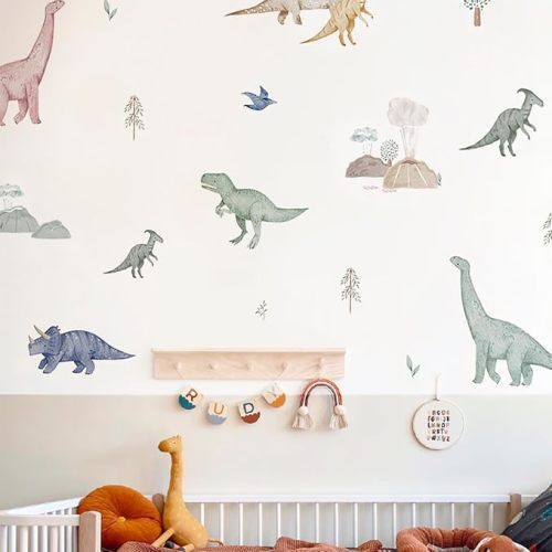 Dinosaur Wall Decals, Dino Alphabet Wall Stickers, Wall Decor for Boy Girl Kids Nursery Baby Bedroom Living Room Classroom