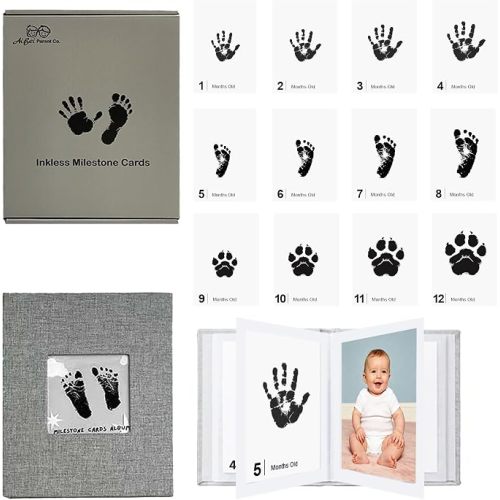 15 Pack Inkless Baby Hand and Footprint Kit, Baby Milestone Cards 12 Months, Handprint Album, Baby Milestone Book, Baby Hand Cast Newborn Keepsake,