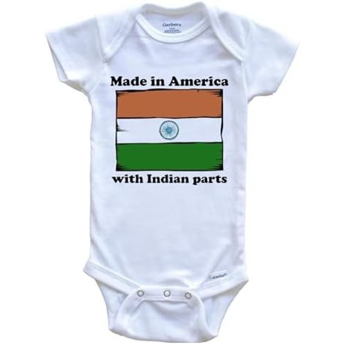 Made in America with Indian Parts Funny India Flag One Piece Baby Bodysuit