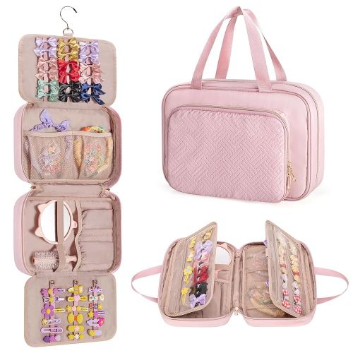 Fasrom Hair Accessories Organizer for Girls, Hanging Hair Bow Storage Bag for Kids Hair Clips, Headband, Hair Ties and Scrunchies Holder, Pink (Empty Bag)