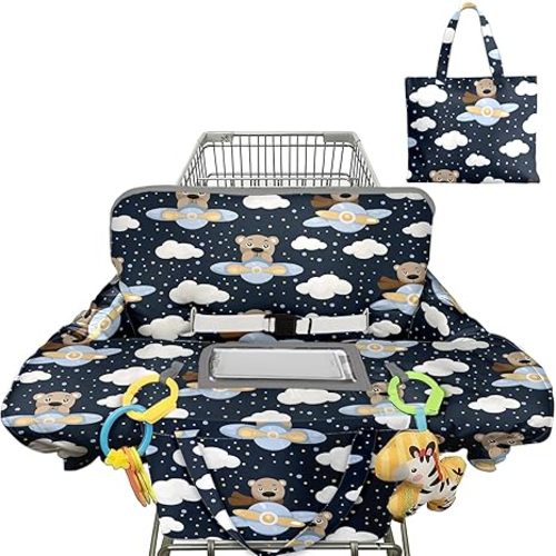 Shopping Cart Cover for Baby Girl Boy 2-in-1 High Chair Water Resistant High Chair Cover w/Phone Pouch Pocket Gender Neutral Cart Cover for Babies Padded Grocery Cart Cover for Baby