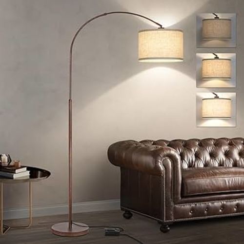 Dimmable Arc Floor Lamps for Living Room, Antique Bronze Mid Century Floor Lamp, Standing Lamp with Adjustable Hanging Shade, Tall Pole Lamp Reading Light for Bedroom, Over Couch, 9W LED Bulb Included