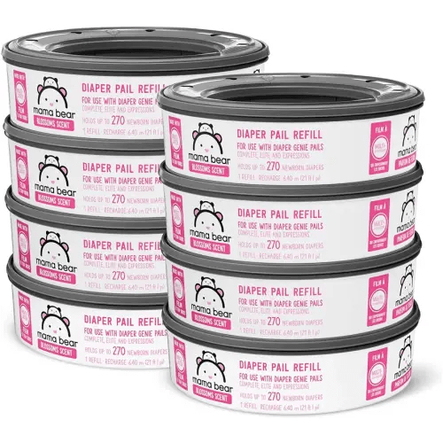 Amazon Brand - Mama Bear Blossoms Scented Diaper Pail Refills for Diaper Genie Pails, 2160 Count (8 Packs of 270 Count)