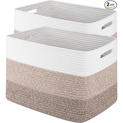 Storage Baskets for Organizing, 2 Pack Woven Basket for Storage, Rectangle Baskets for Shelves Closet Organizers, Toy Basket for Nursery Storage Living Room, Laundry Room, Bedroom (Gradient Brown)