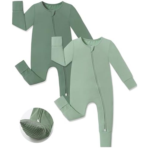 JunNeng Viscose from Bamboo Sleeper with Mittens, 2 Way Zipper Baby Boy Pajamas, Non Slip Sleep'N Play Romper