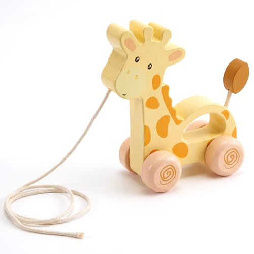 Baby Toys Car,Wooden Pull Along Toddler Toy, Developmental Toy for 1 Year Old Girl Boy Birthday Gift (Small Giraffe)